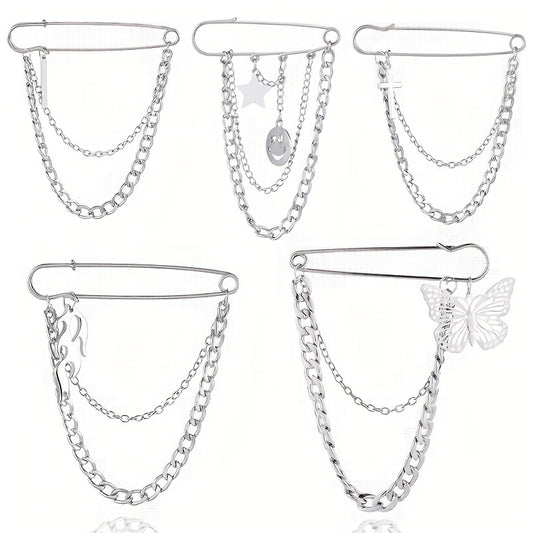 Double Layer Chain Butterfly Brooch Men Pin Suits Shoes Hats Accessories