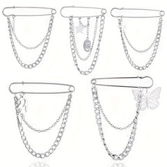 Double Layer Chain Butterfly Brooch Men Pin Suits Shoes Hats Accessories