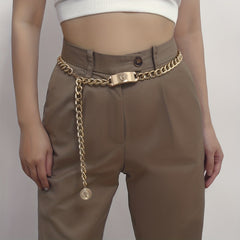 Vintage Lion Head Waist Chain Golden Metal Chain Belt Punk Body Jewel