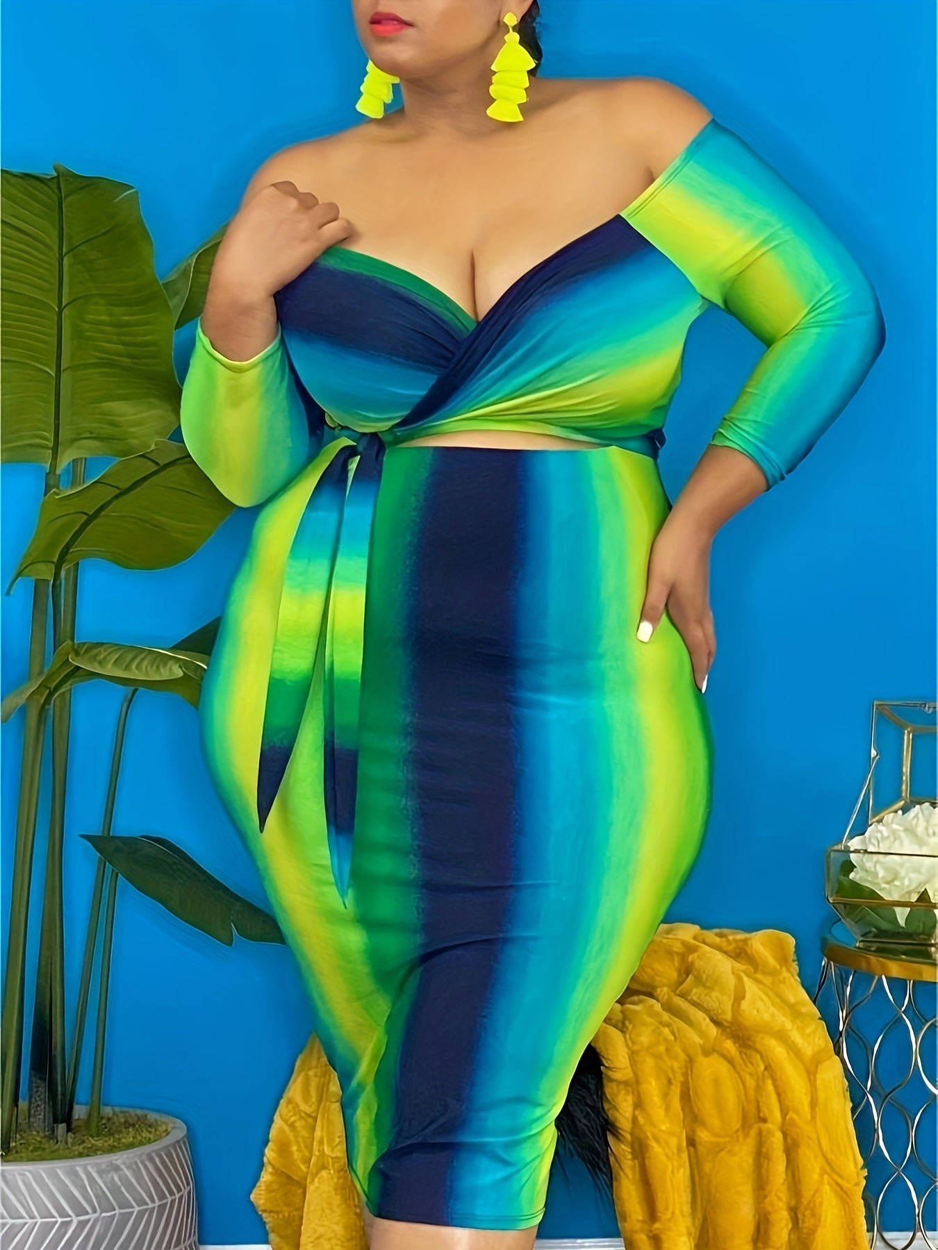  Colorblock Stripe Off Shoulder Bodycon Dress