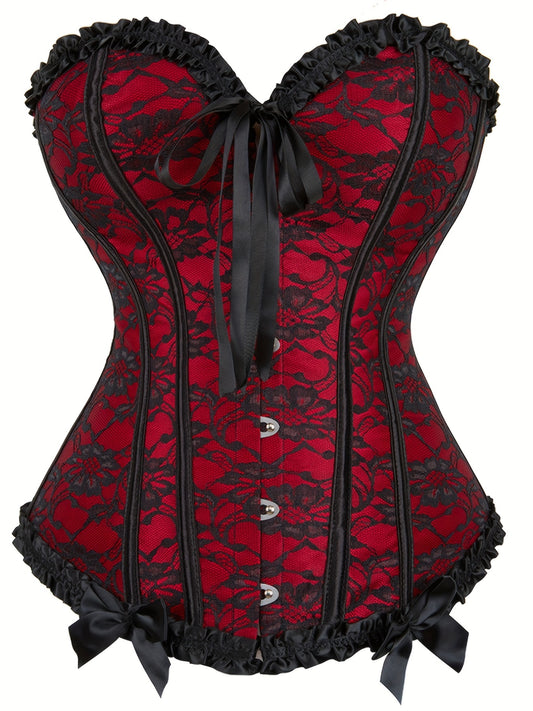 Floral Lace Trim Gothic Corset Waist Cincher Bustier Top