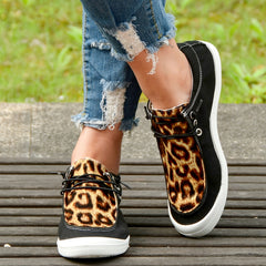 Leopard Print Casual Lace Up Canvas Shoes