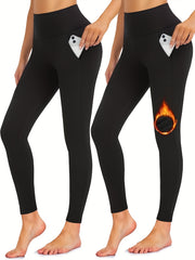 Women's Fleece Lined Leggings with Pockets High Waisted Yoga Pants