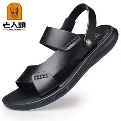 LAORENTOU Men's Leather Sandals Outdoor Anti-skid Beach Shoes