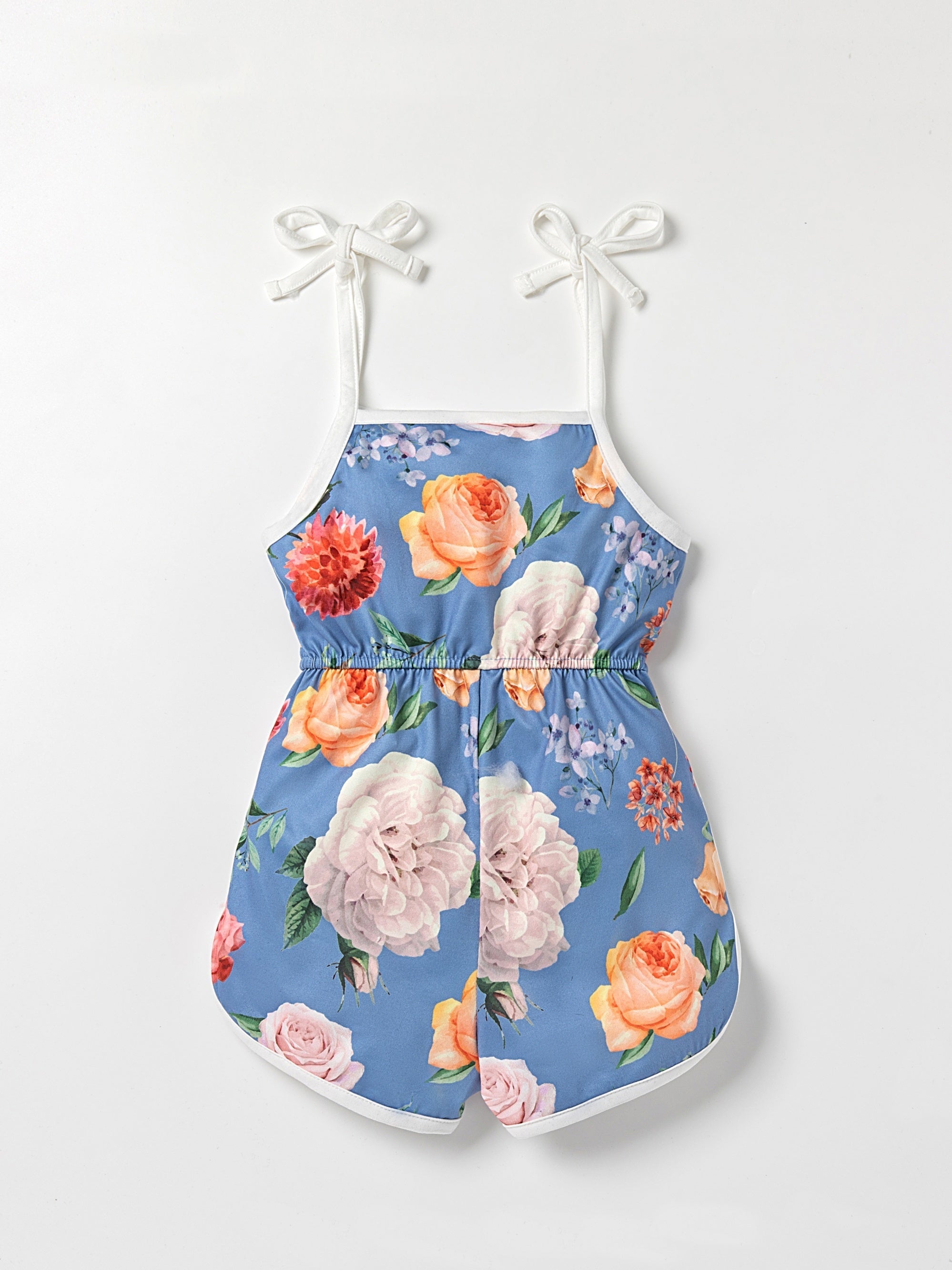 Toddler Girls Flowers Graphic Bow Shoulder Cami Rompers Jumpsuits