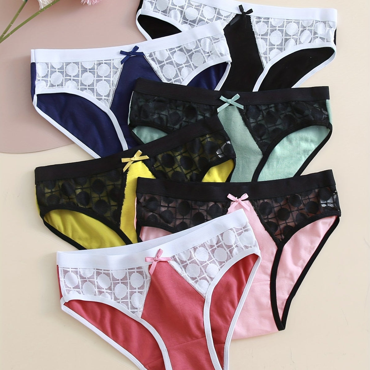 6pcs Lace Seamless Polka Dot Bow Panties Women's Lingerie