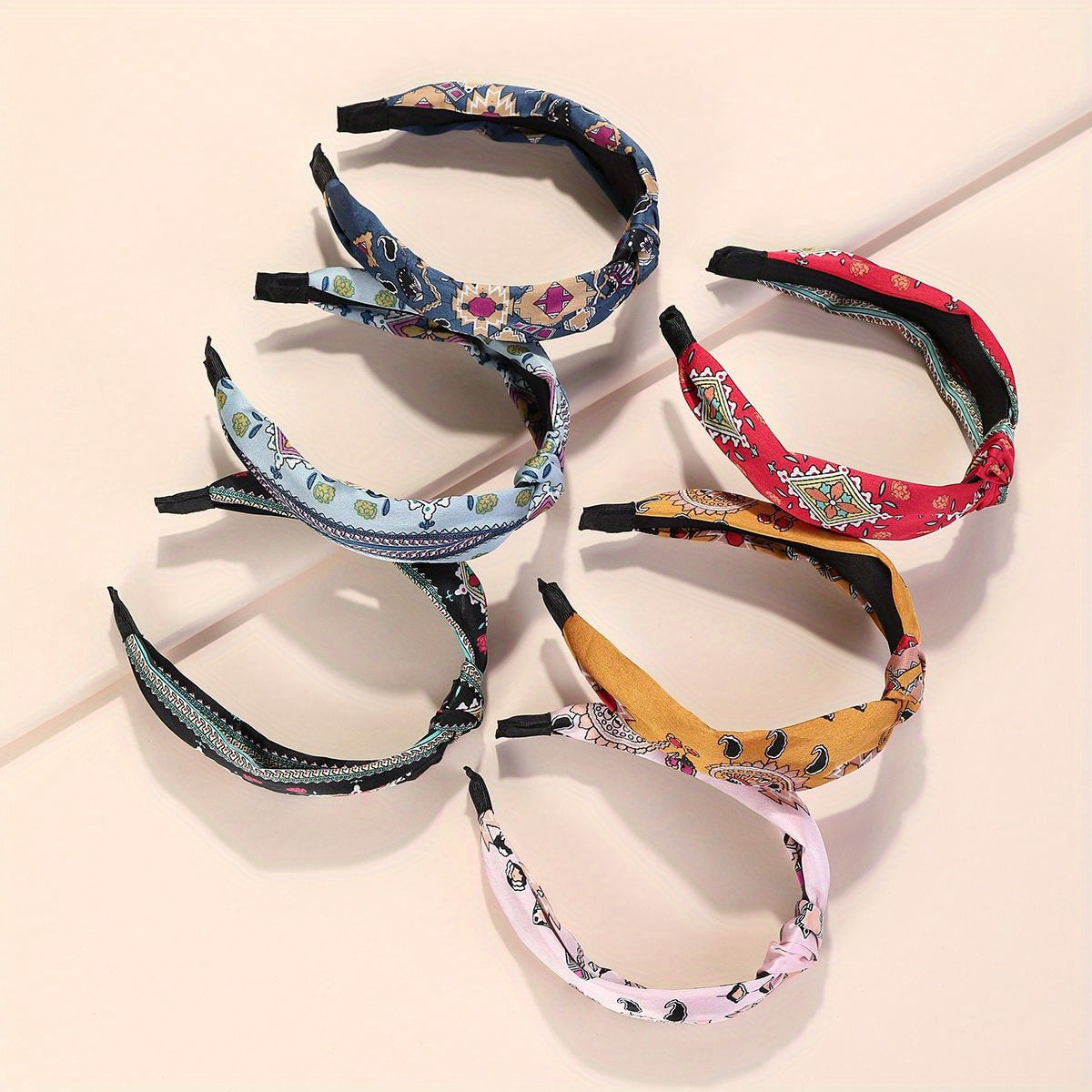 6pcs Knotted Cross Retro Flower Pattern Headband Wide Brim Hair Band