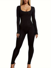 Long Sleeve Slim Fit Yoga Jumpsuit Bodycon Sports Solid Bodysuit