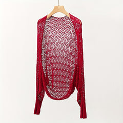 Hollow Out Knitted Shawl Long Sleeve Casual Cape Wraps for Women