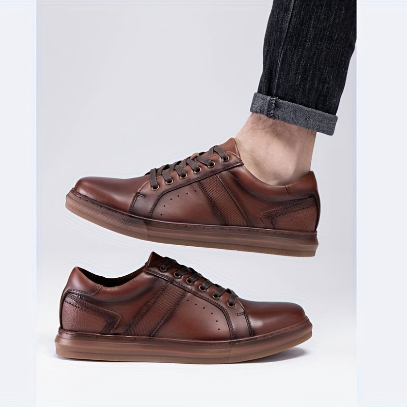 Men's Leather Lace up Sneaker Easy To Clean Shoes Retro Vintage Style