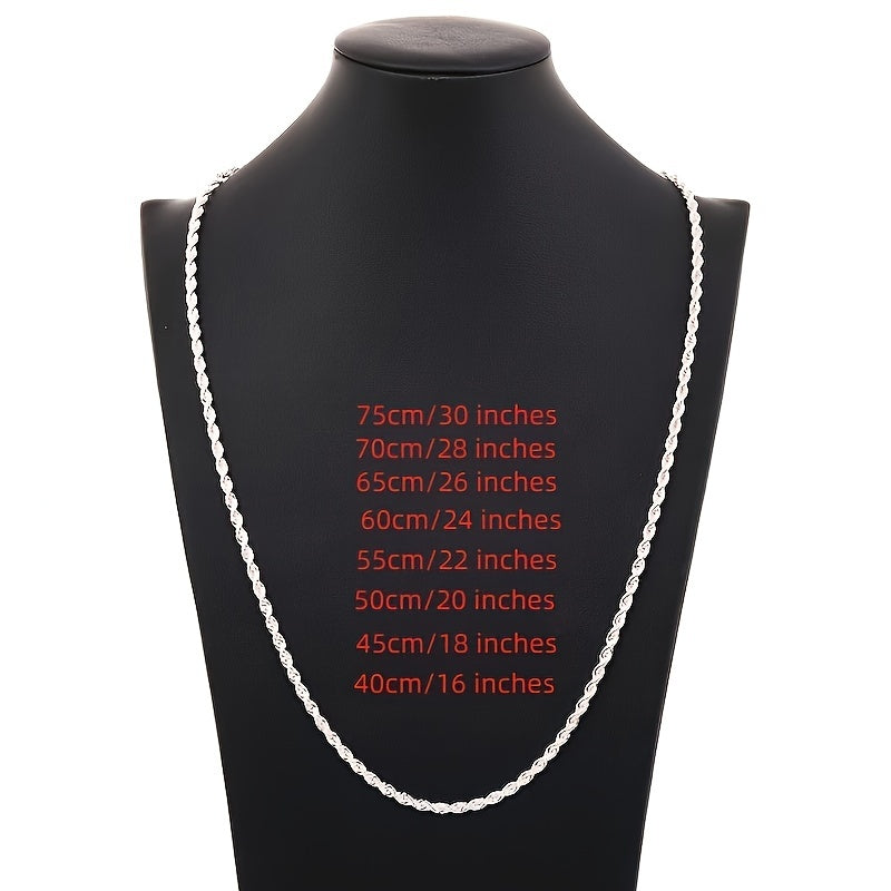 4mm Silvery Twist Rope Bracelet Necklace For Men