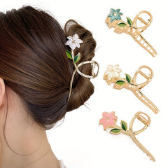 3pcs Flower Shape Metal Hair Claw Large Floral Shark Claw Non slip Hai...