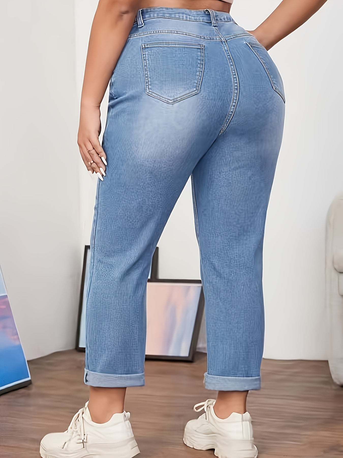 Women's Plus High Rise Straight Leg Jeans