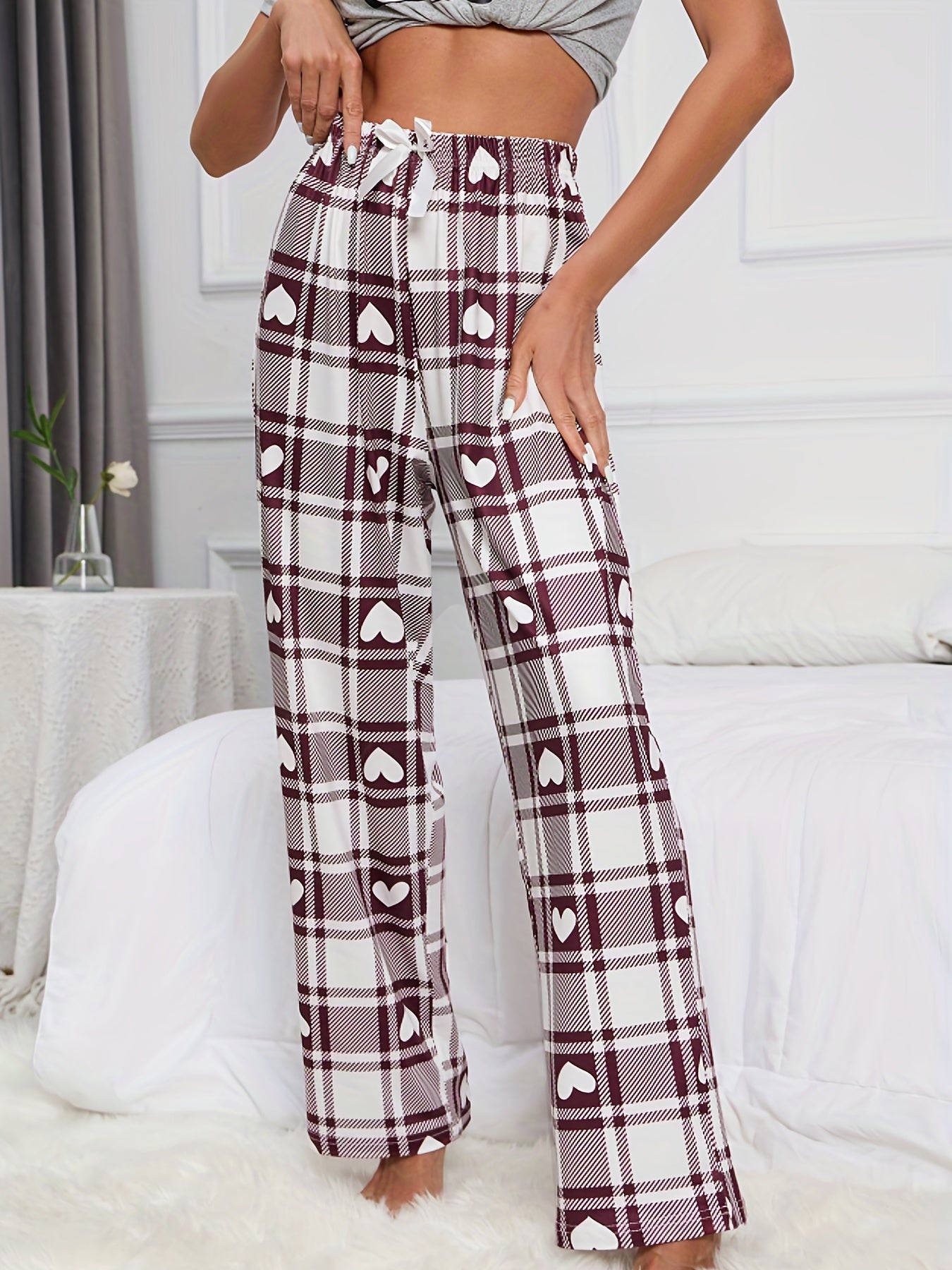 Plaid Print Lounge Bottoms Elastic Waist Lounge Pants Women's Sleepwear