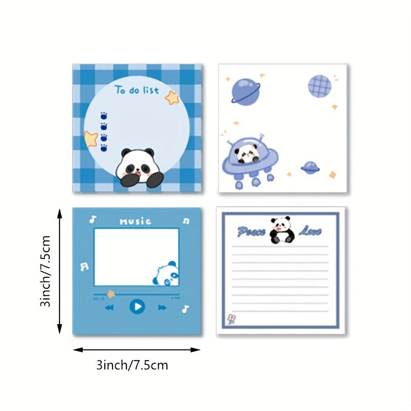 4 Pack Panda Pattern Sticky Notes 16 Unique Designs 80 Sheets