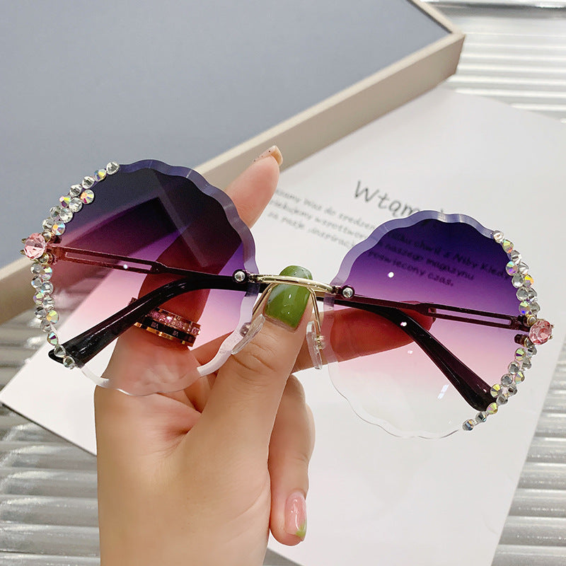 Oversized Rhinestone Rimless Sunglasses Gradient UV400