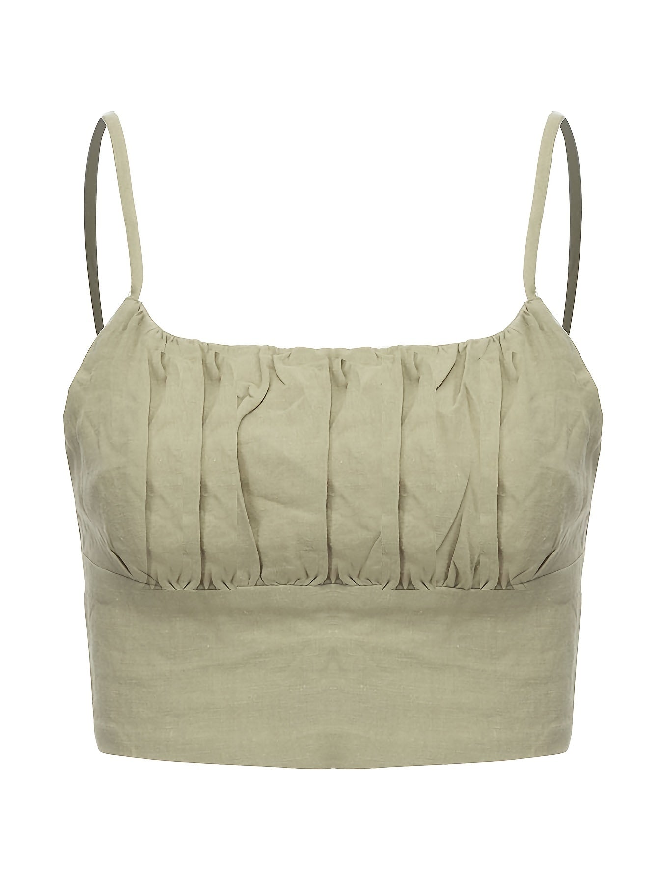 Solid Pleated Crop Cami Top Shirred Back