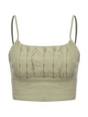 Solid Pleated Crop Cami Top Shirred Back