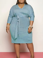  Polka Dot V-Neck Dress With Belt