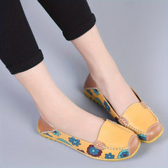 Women's Floral Colorblock Flat Loafers Lightweight Slip On Shoes