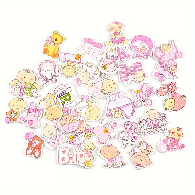 20pcs Pink Painted Print Pattern Wooden Chip DIY Cut Thin Decoration Accessories