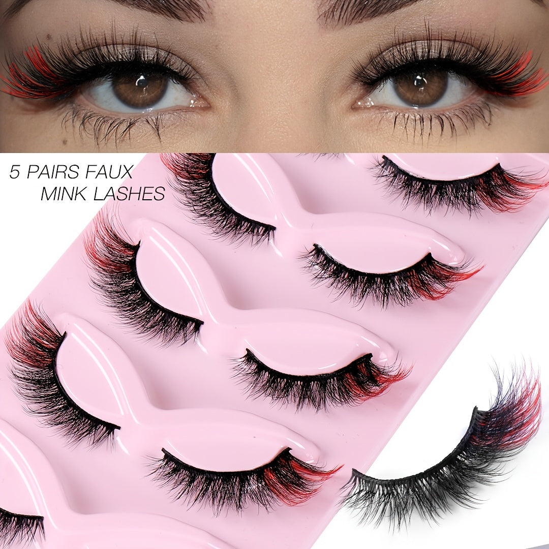 5 Pairs Colorful False Eyelashes High Faux Mink Fox Eye False Eyelashes