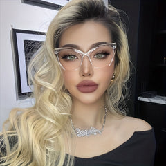 Oversized Cat Eye Floral Print Frame Retro Clear Lens Glasses