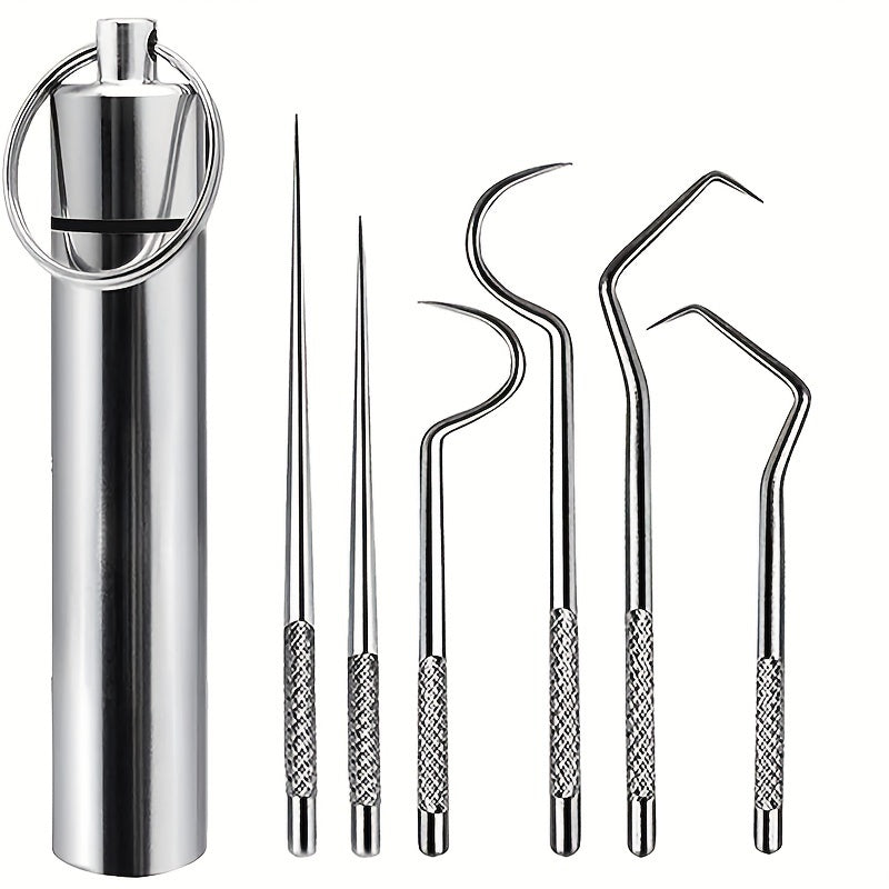 7pcs Stainless Steel Toothpick Set Dental Cleaning Kit Portable Teeth Cleaner