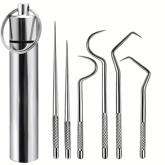 7pcs Stainless Steel Toothpick Set Dental Cleaning Kit Portable Teeth Cleaner