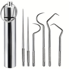 7pcs Stainless Steel Toothpick Set Dental Cleaning Kit Portable Teeth Cleaner