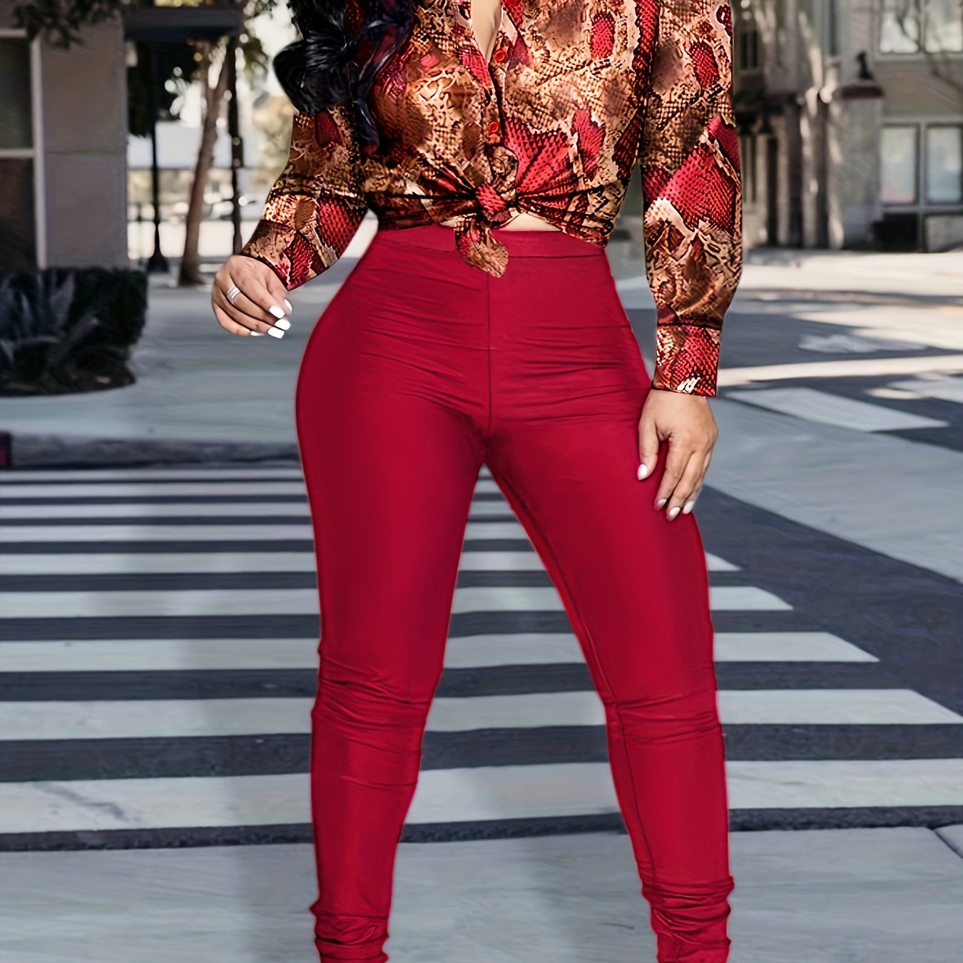  Snake Skin Print Shirt & Pants Set