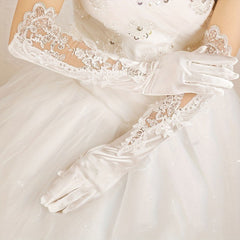 Satin & Lace Long Gloves for Women Formal Party Wedding Prom Gala