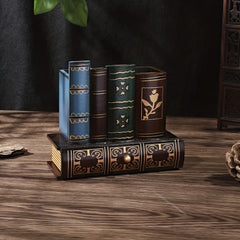 Vintage Book Shape Wooden Storage Box with Pen Holder