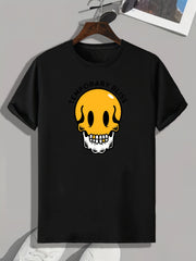 Skull Pattern Print Men's Comfy Sports T shirt Graphic Tee