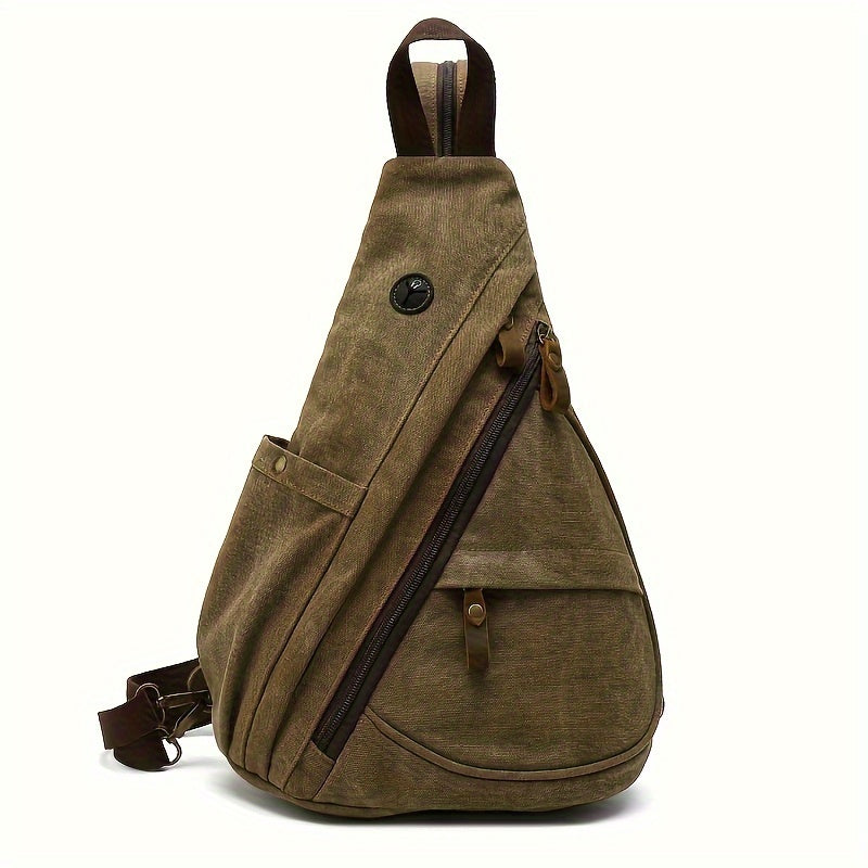 Canvas Sling Chest Bag Adjustable Strap Crossbody Pack Zipper Closure