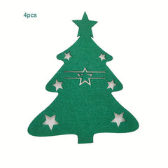 4pcs Christmas Tree Cutlery Holder Felt Fork And Spoon Bag