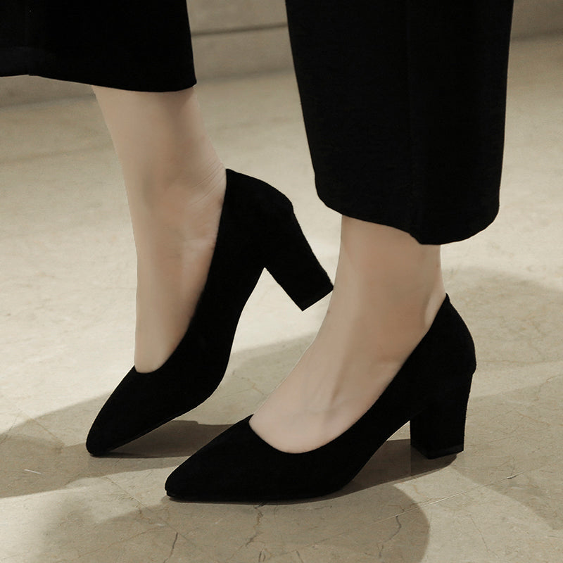 Chunky Heel Pumps Pointed Toe High Heels Women's Shoes