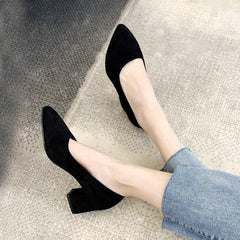 Chunky Heel Pumps Pointed Toe High Heels Women's Shoes