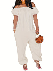  Off Shoulder Bubble Sleeve Jumpsuit