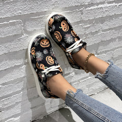 Spider & Pumpkin Pattern Slip On Canvas Shoes Halloween