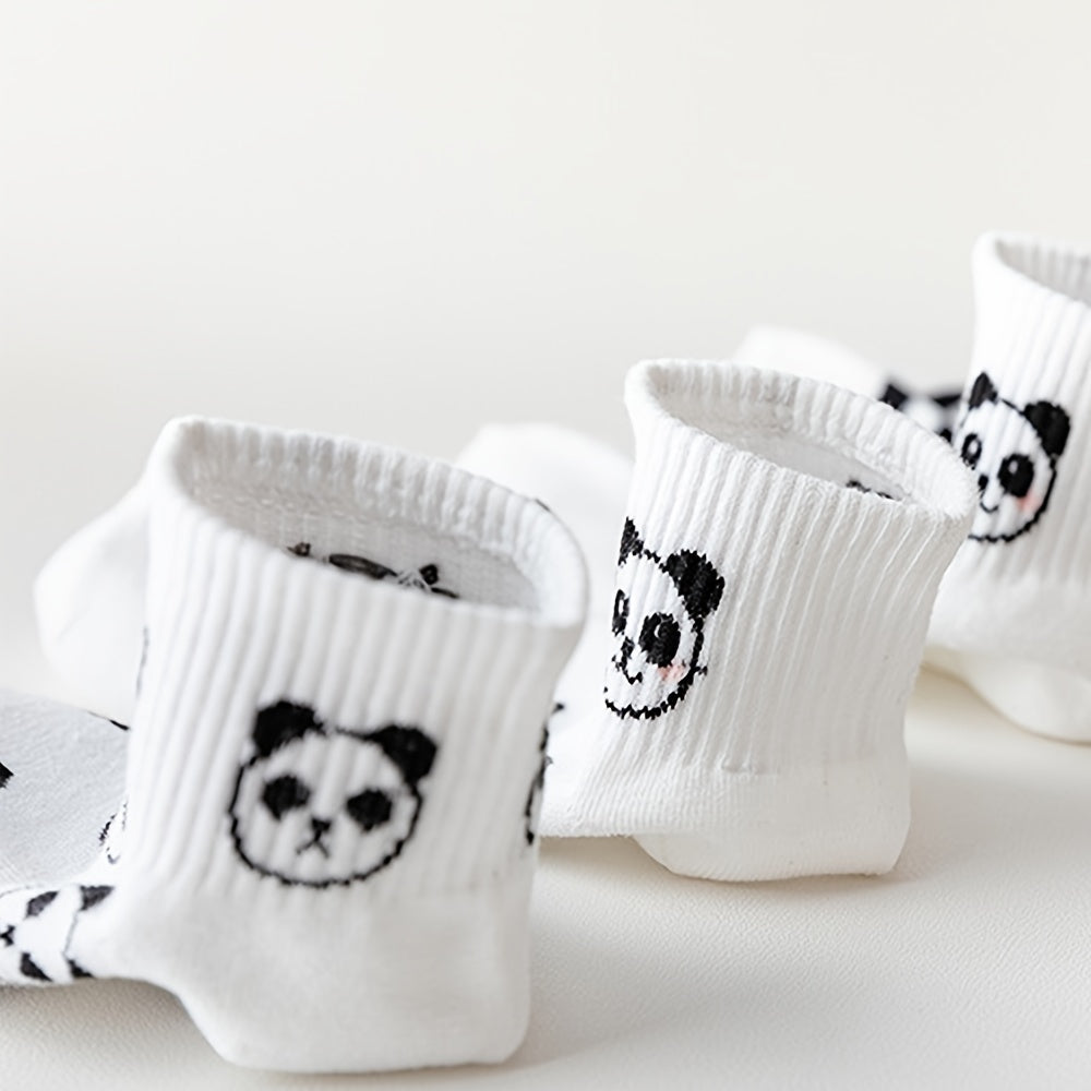 5 Pairs Women's Panda Print Cotton Ankle Socks