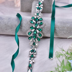 Emerald Green Rhinestone Bridal Sash Wedding Belt
