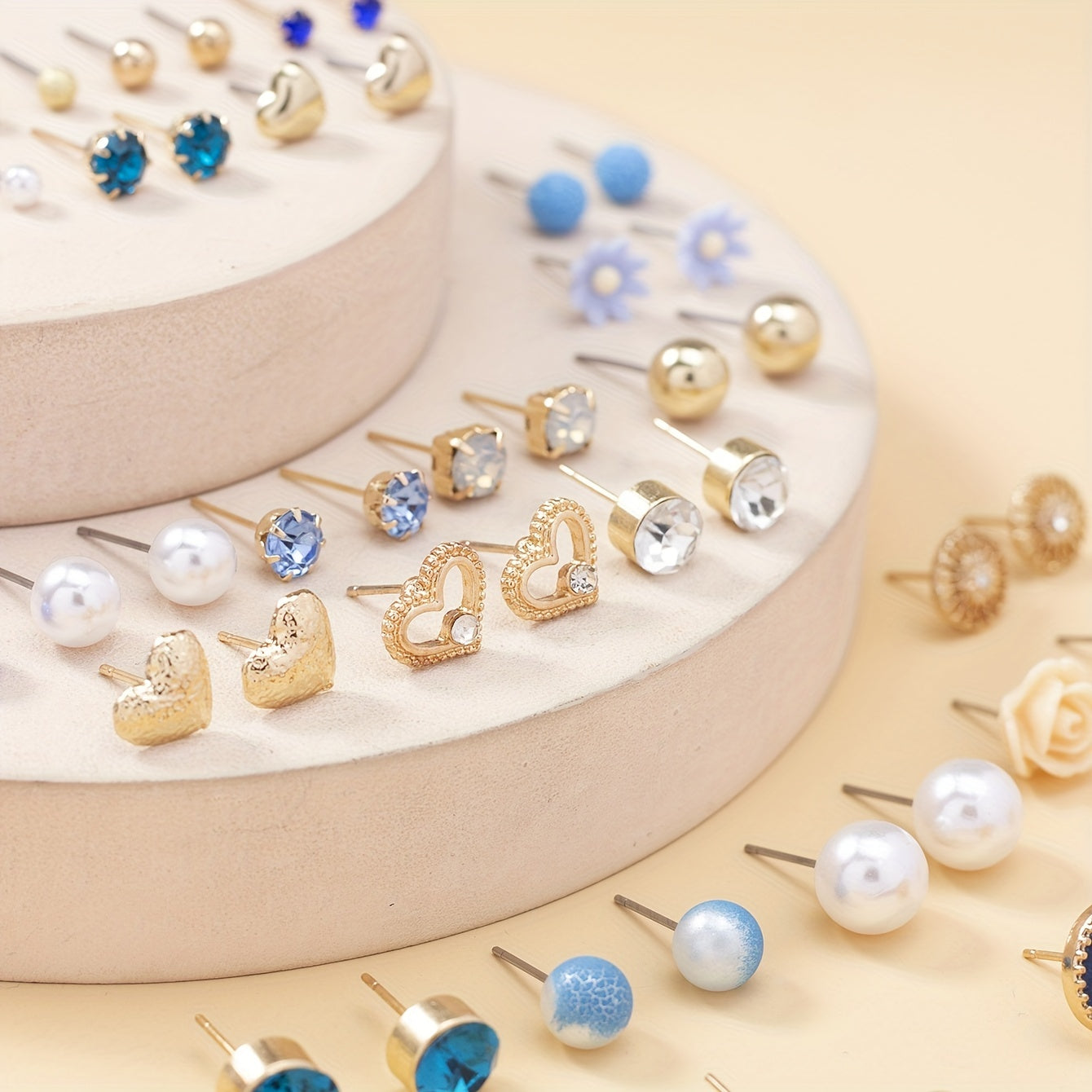 30 Pairs Zircon Faux Pearl Stud Earrings Set For Women Girls