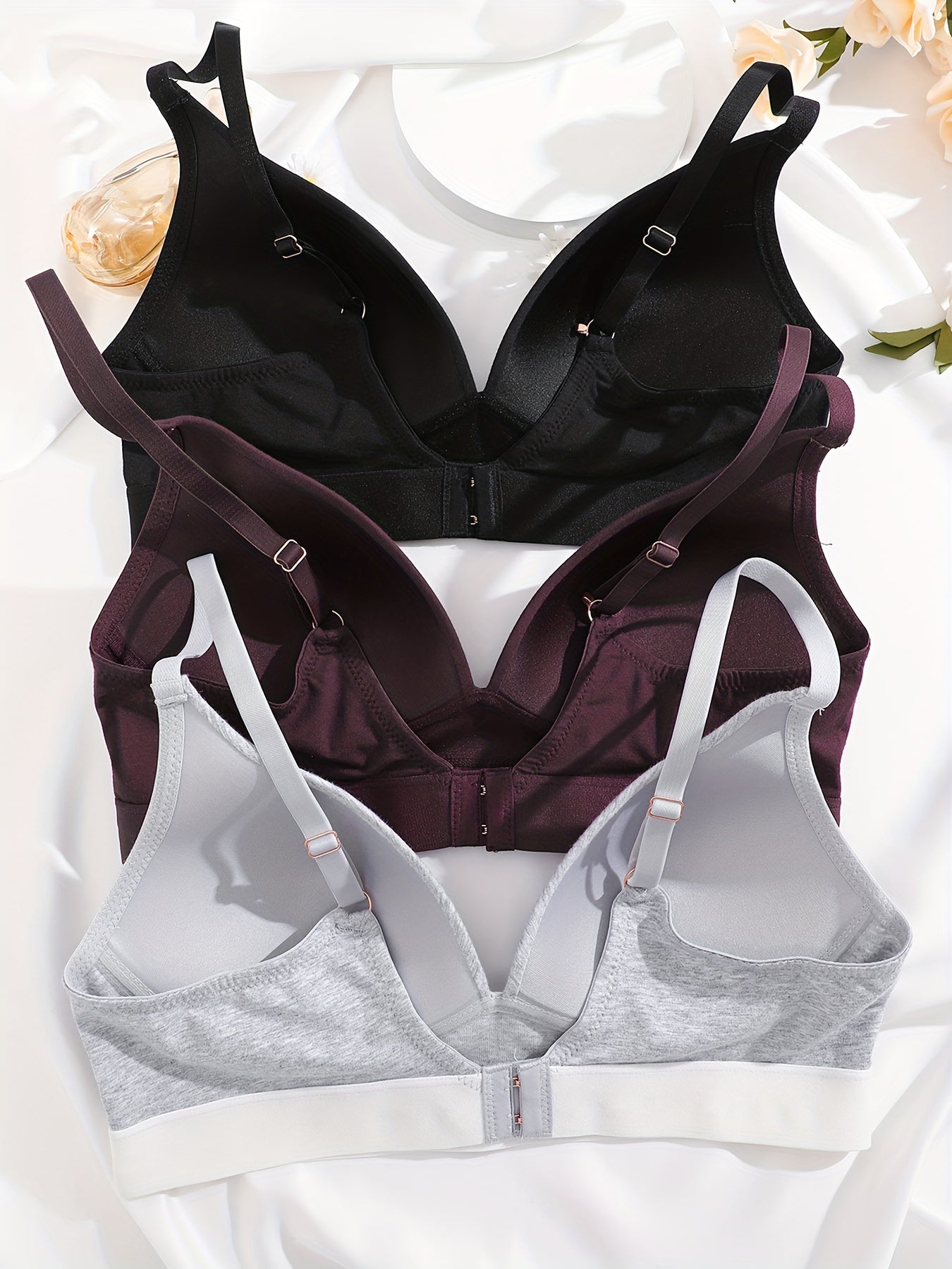3pcs Letter Print T Shirt Bras Push Up Bra Women's Lingerie