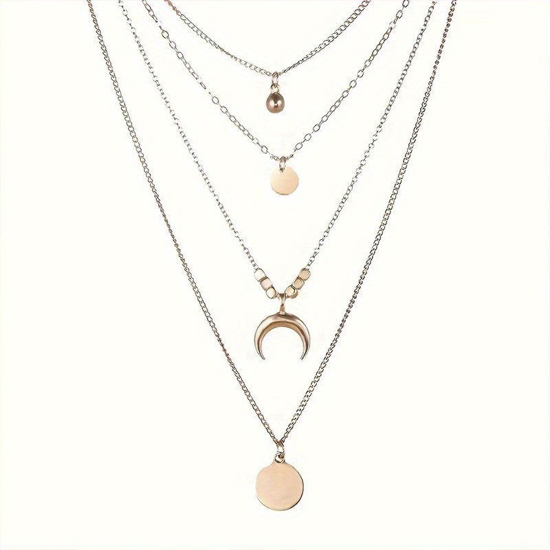 Bohemian Style Moon Golden Multilayer Necklace