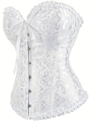 Floral Jacquard Underbust Corset Zip Lace Back