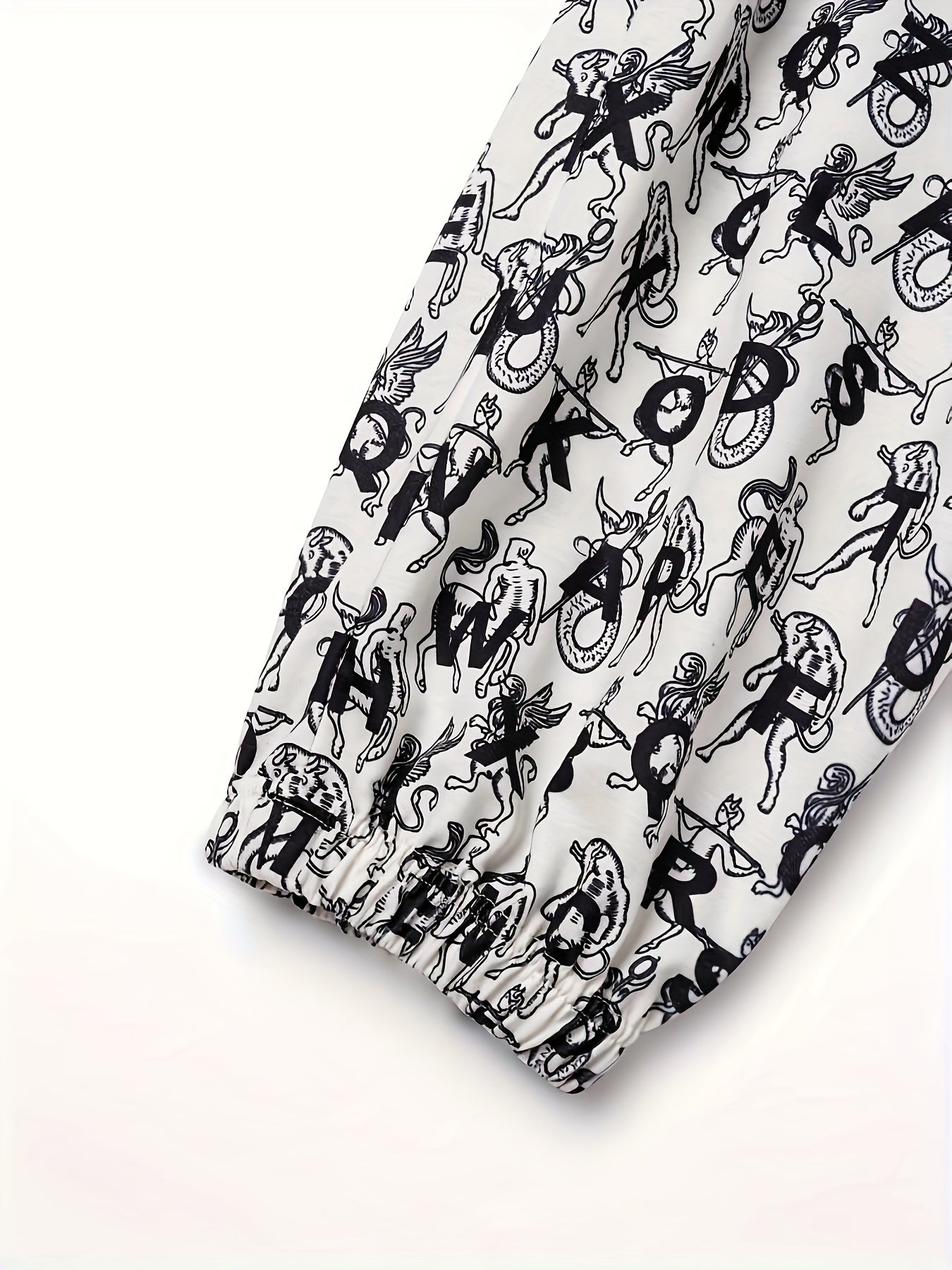  Casual Pants Women's Plus Allover Letter Print Elastic High Rise