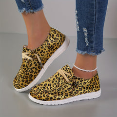 Leopard Print Canvas Low Top Lace Up Women's Shoes