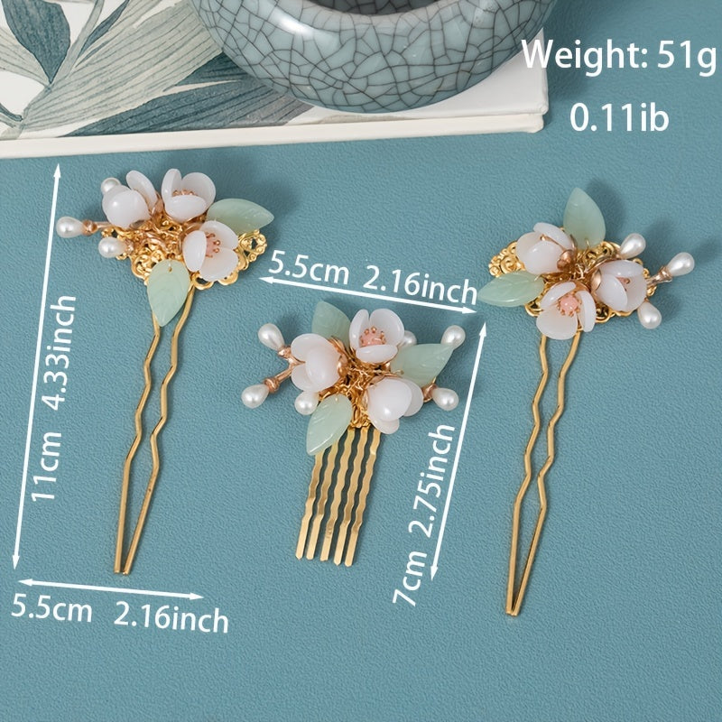 Vintage Faux Pearl Flower Hair Clip U Shaped Hairpin