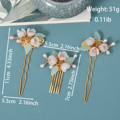 Vintage Faux Pearl Flower Hair Clip U Shaped Hairpin